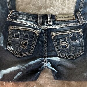 Rock Revival Embellished Distressed Denim Shorts - Dark Blue